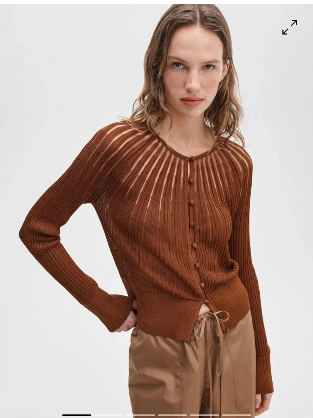 rag & bone Ribbed Button-Front Cardigan in Chestnut Brown